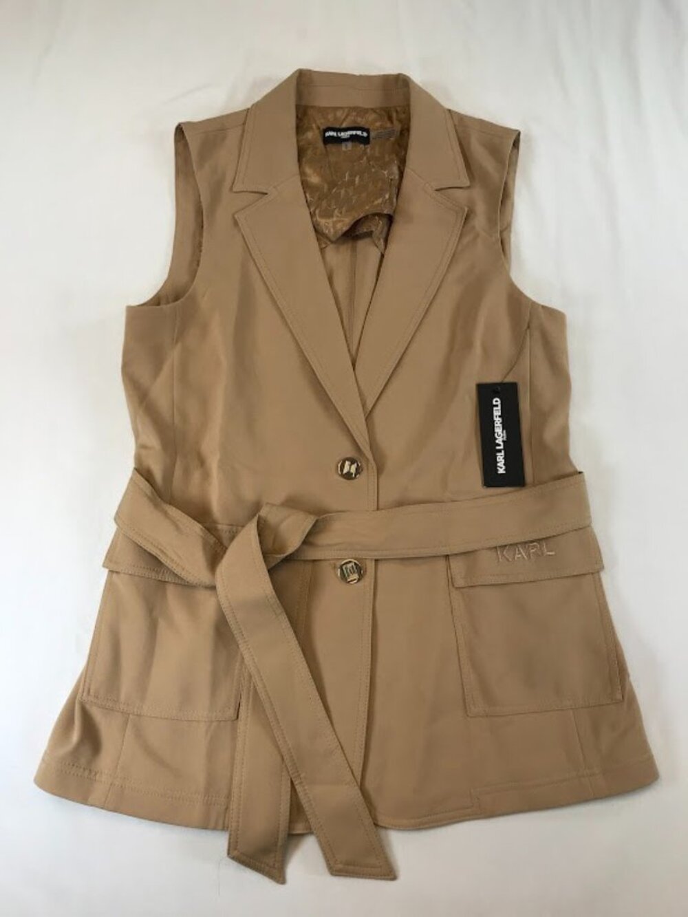 NWT Karl Lagerfeld Paris Women’s Khaki Buttoned Belted Vest Medium